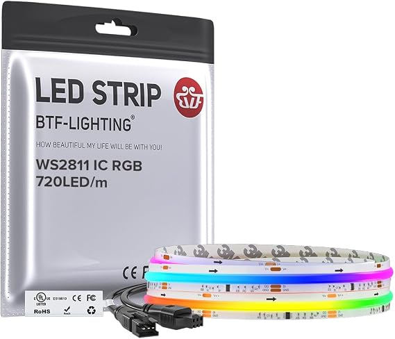 BTF-LIGHTING 3.28FT WS2811 Smart IC RGB DC12V FCOB COB LED Strip Light