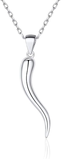 ChicSilver 925 Sterling Silver Lucky Italian Horn Pendant Necklace Protection Amulet Jewelry for Women, Silver/Gold Plated/Rose Gold Plated
