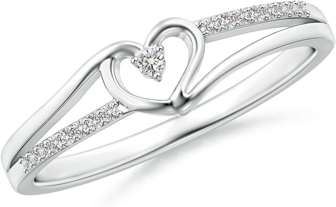 Angara Diamond Split Shank Heart Ring in Sterling Silver