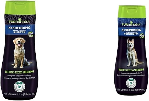 FURminator Ultra Premium deShedding Shampoo for Dogs Helps Reduce Excess Shedding, 16 oz & Ultra Premium deShedding Conditioner for Dogs, Helps Reduce Excess Shedding, 16 oz