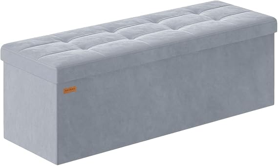 ABHENG Folding Storage Ottoman, Velvet Storage Bench, Footrest, Removable Divider, for Living Room, Bedroom, 15 x 43 x 15 Inches, 660 lb Load Capacity, Gray UASND02G