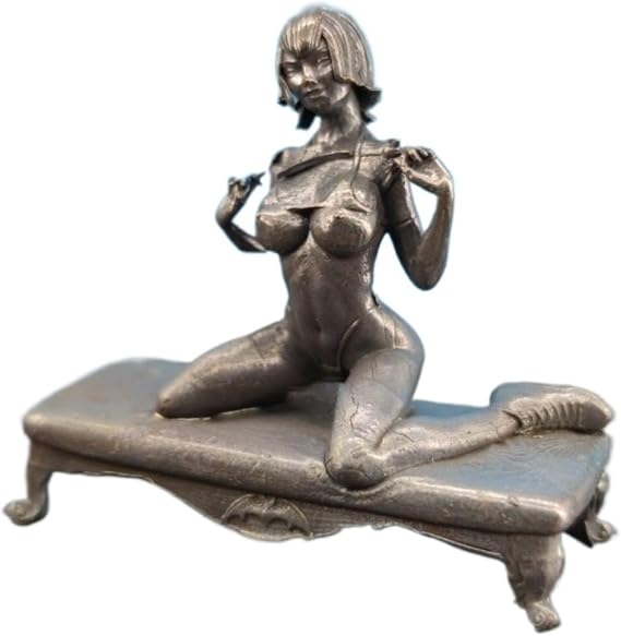 Brass Kneeling Posture Semi-Nude Woman Body Art Miniatures Statue,Black Metal Swimsuit Beauty Sculpture Desktop Paperweight Car Decoration Collectible Figurines