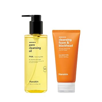 Hanskin Pore Care Duo PHA Cleansing Oil (6.76 oz) & Cleansing Foam | Blackhead Removal, Gentle Exfoliation & Pore Care for Oily, Acne-Prone & Combination Skin | Korean Skincare Set, K-Beauty