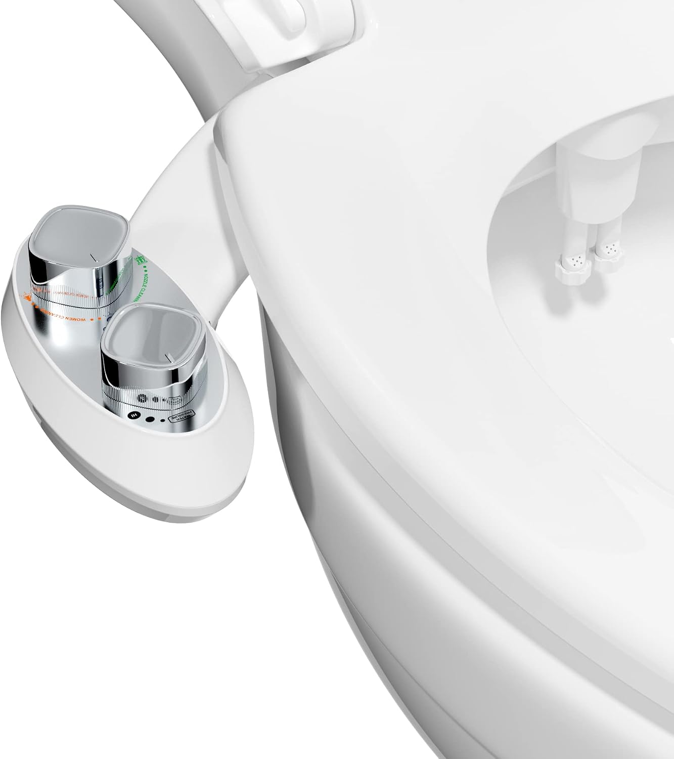 Bidet Toilet Seat Attachment, Bidet Fresh Water Spray Non-Electric, Mechanical Bidet Sprayer for Toilet, Self-Cleaning and Retractable Dual Nozzles with Adjustable Water Pressure Switch