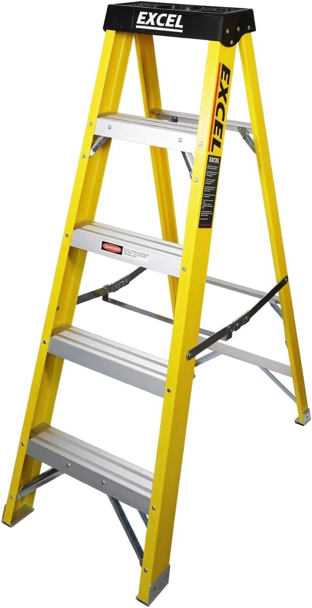 Excel Electricians Fibreglass Step Ladder 4 Tread EN131 – Heavy Duty Folding Ladder