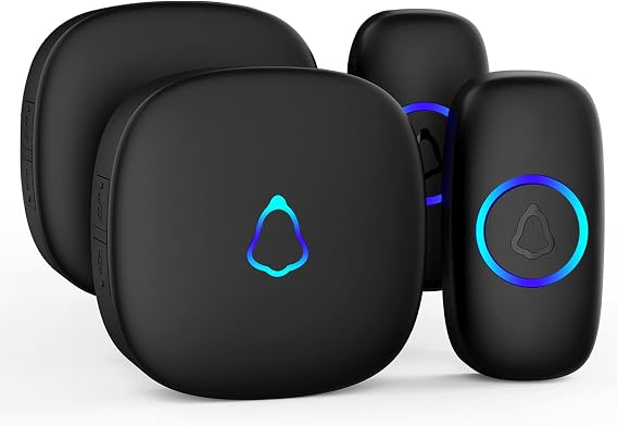SECRUI Wireless Doorbell with 2 Receivers 2 Push Buttons, Easy installation, Adjustable Volume, 58 Chimes, Colorful LED, 1000Ft Range, M520+F55, Black