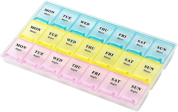 Pill Box 7 Days Medicine Box 7 Days 3 Compartments Pill Box 7 Compartments Rainbow Pill Box Large Capacity BPA Free 21 Compartments