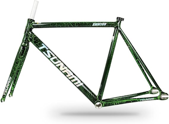 700C Fixed Gear Bike Frame Set 49 52 55 58cm Aluminum Alloy Bike Frame Racing Track Bike C Brake Frame 100/120mm Quick Release Black Green,52cm