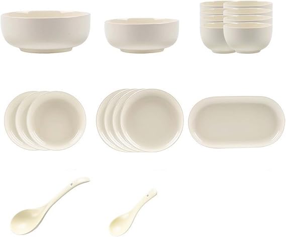 Luxury Ceramic Dinnerware Set, Elegant Fresh Tableware for Home, Complete Porcelain Bowl Plate Dish Spoon Set, Ideal Housewarming Gift, Modern Ceramic Bowls Plates Spoons