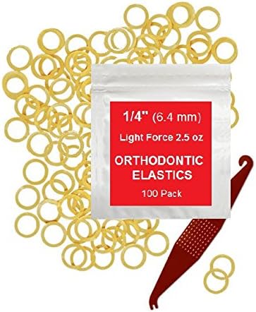 Orthodontic Rubber Bands for Braces 1/4 Light Force 2.5 oz - 100 Pack, Natural, Elastic Braces Rubber Bands, Orthodontic Elastics for Fixing Tooth Gaps, Dreadlocks, Includes Free Elastic Placer