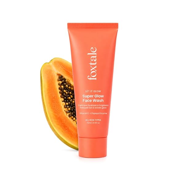 FoxTale Vitamin C Super Glow Face Wash with Papaya enzyme | Reduces Tan | Boosts Glow | Gently Exfoliates & Brightens Skin | Reduces Pigmentation | Face Wash for Men & Women (15ml)