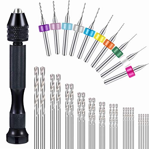 Mudder 36 Pieces Hand Drill Set, Include Pin Vise, Mini and Twist Drills for Craft Carving DIY, 0.3-1.2 mm0.3-1.2 mm PCB Drill