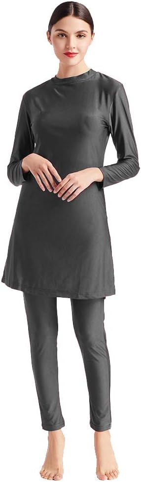 Plus Size Islamic Bathing Suits for Women Hijab Muslim Burkini Modest Solid Color