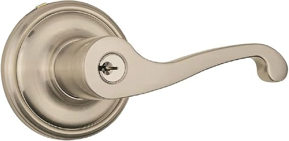 BRINKS - Glenshaw Push Pull Rotate Keyed Entry Door Lever, Satin Nickel - Door Lock That Opens Hands-Free with a Push, a Pull or by Rotating