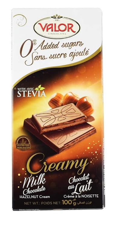 Valor. 0% Sugar added Creamy Milk Chocolate with Hazelnuts. 100g (3.5oz)