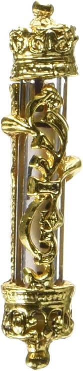 Car Mezuzah with Visible Scroll - Divine Name and Crown Design - Gold Plated