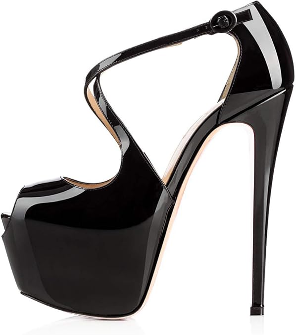 Open Peep Toe Platform Stiletto Heel Criss-Cross Ankle Straps Pumps