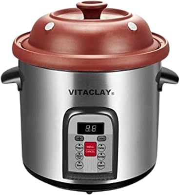 Vitaclay Smart Organic Clay Multi Crocks Stock Pot - Toxin Free Clay Electric Pot for Cooking Bone Broth, Large Slow Cooker, Yogurt Maker, Stew Pot with Natural Earthen Clay Crock, 6 quart  5.7 liter