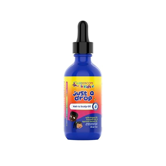 Kaleidoscope Kids Just a Drop Nourishing Hair Oil, Softens Curly Hair, 2 oz | Lightweight hair and scalp oil, Castor, coconut and argan oils, Softens curly hair, kaleidoscope drops hair growth