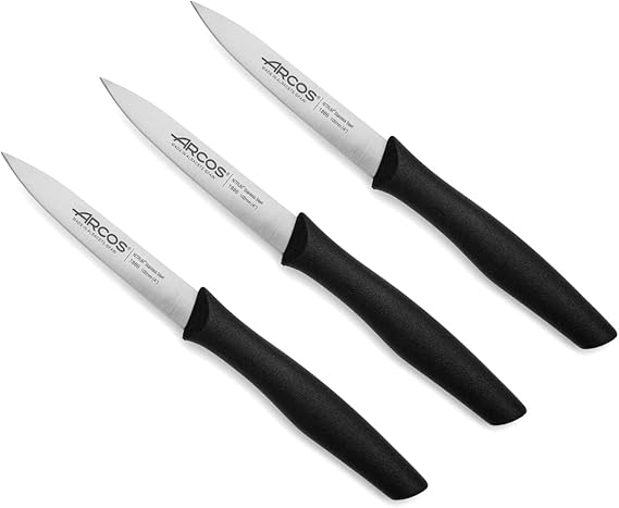 Arcos Nova Series Moon Knife Set with 100 mm Stainless Steel Blade - Polypropylene Handles Ideal for Peeling Dishwasher Safe - Black
