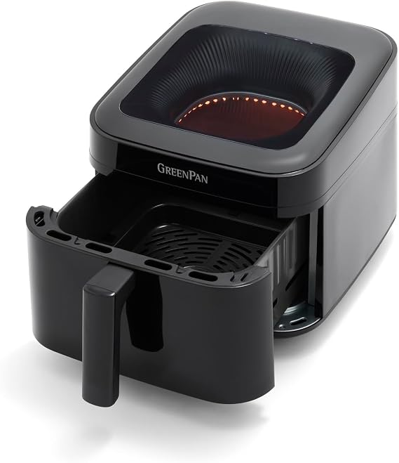GreenPan Cyclone 7QT 12-in-1 Air Fryer, XL Easy View Window, 400 F in 4 Seconds, Digital Touch Screen Presets, Ceramic Nonstick PFAS-Free Basket, Shake Reminder, Adjustable Temp & Time Control