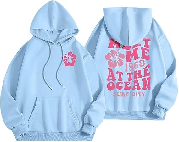 Cute Palm Puff Hoodie for Women, Palm Pink Graphic Pullover Sweatshirt, Hawaii Palm Beach Graphic Pullover