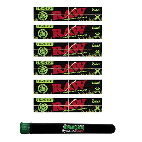 RAW Black Organic Rolling Papers King Size Slim 6 Pack with American Rolling Club Tube