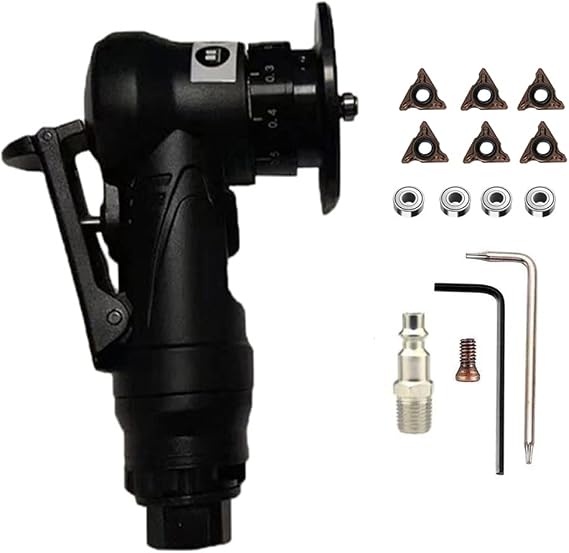 Pneumatic Chamfering Machine Mini Carpenter Chamfering Tool Portable Handheld Grind Chamfer Tool Deburring Trimming Machine (Black + 6pcs R-Blades for Wood Beveling