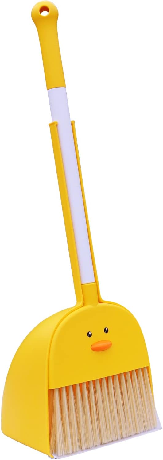 Mini Broom with Dustpan for Kids,Boys Girls Small Cleaning Set, Combo Pretend Play Toys Toddler Little Housekeeping Helper Set-Yellow Duck...