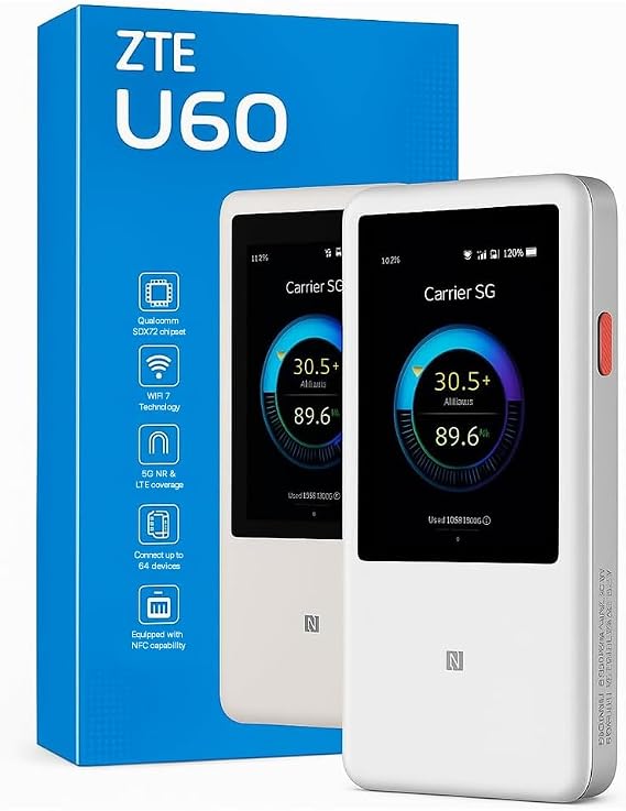 ZTE U60 Mobile Hotspot Router 5G WIFI - White Frequency Bands: 5G:n1/ n3/ n7/ n8/ n20/ n28/ n38 PC3 n40/ n77/ n78 PC2 4G:FDD-LTE:B1/ B2/ B3/ B4/ B7/ B8/ B20 / / / B28 PC3 TDD-LTE:B38/ B40/ B42/ B43 PC3 3G:B