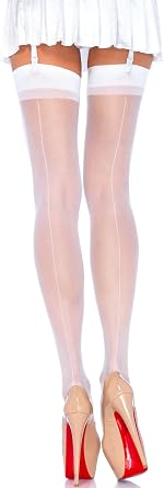 Leg Avenue Womens Sheer Lace Top Thigh High Stockings with Backseam