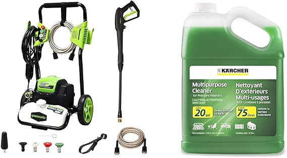 Greenworks 1800 PSI 1.2 GPM Pressure Washer (Open Frame) PWMA Certified & Karcher - Pressure Washer Multi-Purpose Cleaning Soap Concentrate for All Outdoor Surfaces 1 Gallon