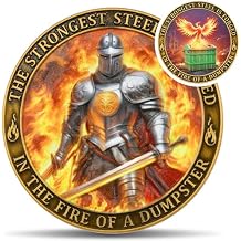 Knight & Phoenix Double-Sided Challenge Coin, Zinc Alloy, 1.574", Sculpted in Fire & Dumpster Art, Symbolizing Resilience & Rebirth, with Bold Strongest Steel Forged in Fire Edges
