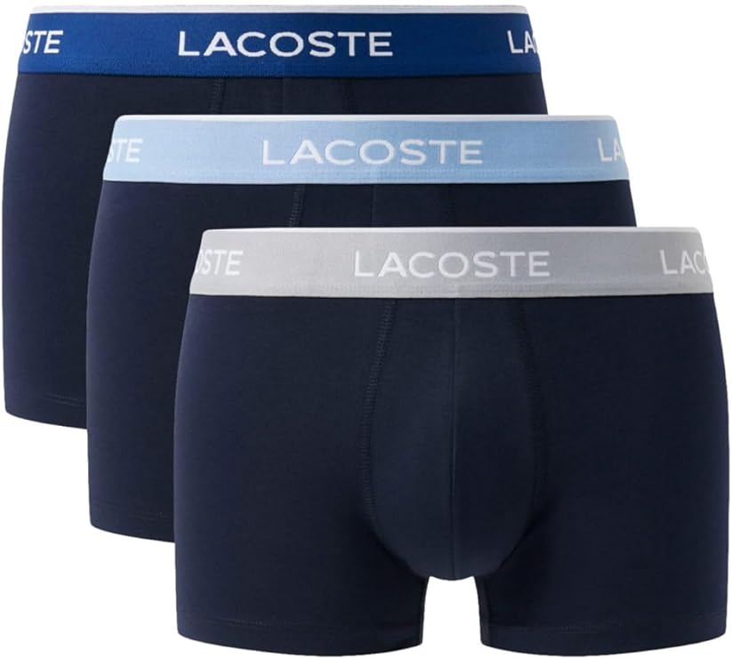 Lacoste Men's 3-Pack Stretch Cotton Trunks, Marine/Elephant-Aphylla-M, L