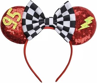CLGIFT Iridescent Minnie Ears, Pick Your Color Silver, Gold, Blue, Rainbow Sparkle, Classic Red Sequin Cars