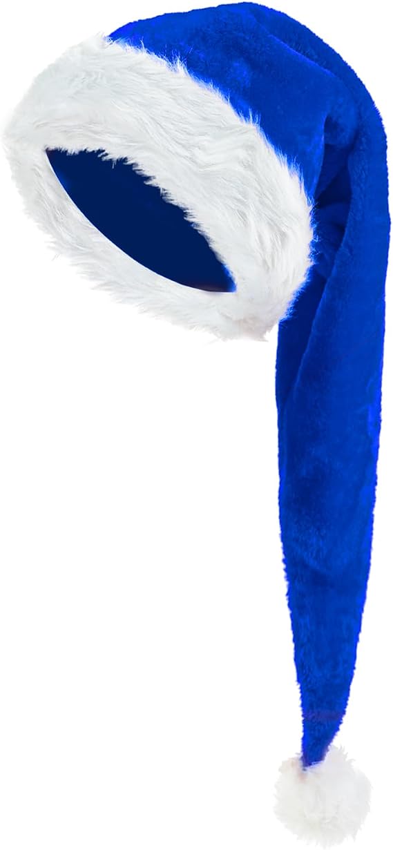 Long Santa Hat for Adults, Velvet Santa Hats Plush Christmas Hat for Xmas New Year Party Decorations and Supplies