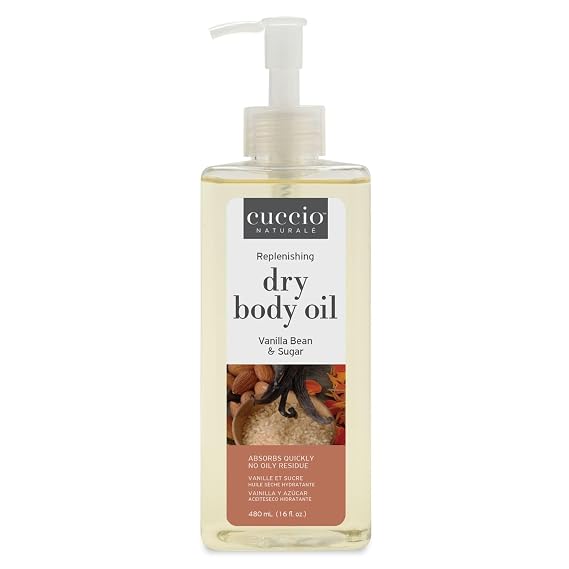 Cuccio Naturale Hydrating Dry Body Oil Vanilla Bean & Sugar, FastAbsorbing NonGreasy Moisturizer for Soft Glowing Skin, 15.5 fl oz