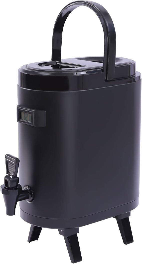 2.11Gal/8L Insulated Beverage Dispenser, 304 Stainless Steel Thermal Hot Cold Drink Dispenser with Spigot, 24H Temperature Retention Beverage Server for Tea Coffee Milk Juice, Oval Black