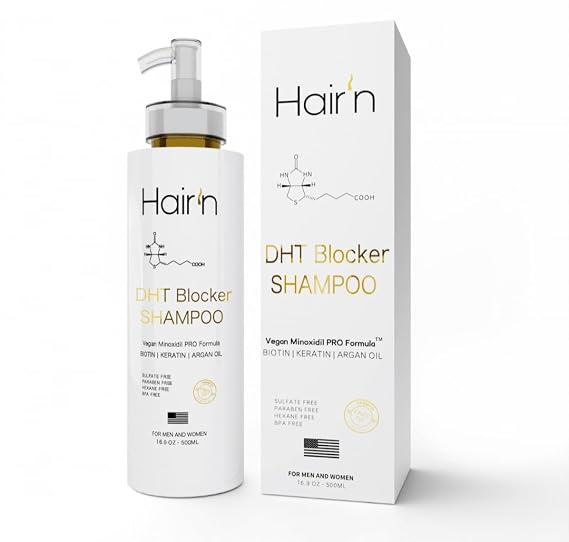 HAIRn DHT Blocker Shampoo, Vegan Formula for Thinning Hair, Biotin, Argan Oil, Keratin & 15 Exotic Botanicals, Moisturizes, Strengthens & Hair Growth, Sulfate-Free, Paraben-Free, Safe for Mens Womens