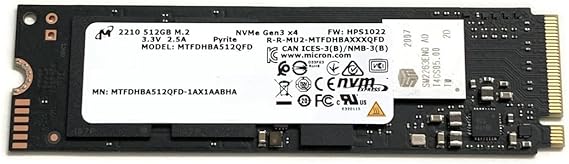 Micron SSD 512GB 2210 NVMe PCIe Gen3 x4 MTFDHBA512QFD M09630-001 Solid State Drive for HP Dell Lenovo Laptop Desktop Ultrabook