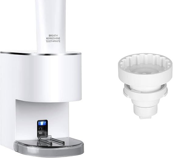 1 Set White Automatic Toothpaste Dispenser + 1 White Toothpaste Nozzle Replacement