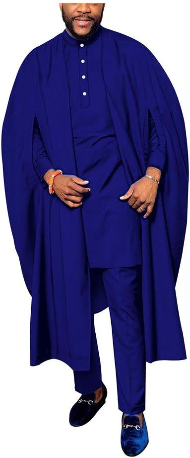 African Men Traditional Clothing 3 Piece Set Dashiki Shirt+Ankara Pants+Agbada Robe Heritage Outfits