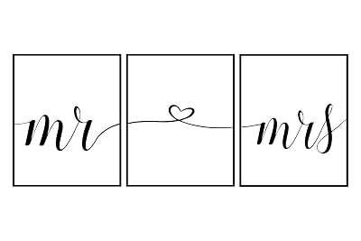 Set of 3 Romantic Mr and Mrs Wall Art Decor - Perfect for Couples Headboard or Bedroom Decor - 11x14 inches, Unframed