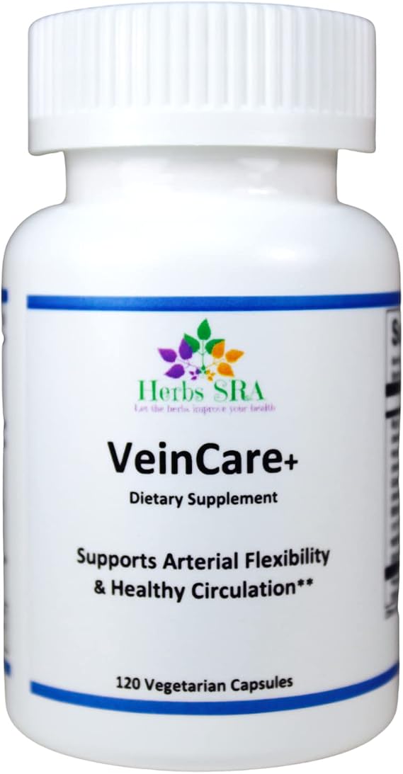 VeinCare+ Circulation Support Supplement with Rutin, Horse Chestnut, Grape Seed & Bilberry Supports Arterial Flexibility and Healthy Circulation 120 Vegetarian Capsules