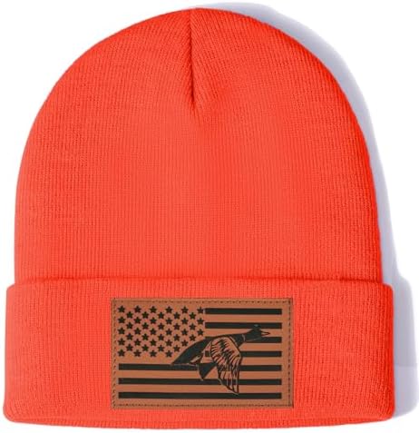 Ameican Flag Hunting Fishing Gifts Beanie Hat for Men Grandpa Dad Husband Hunters Deer Duck Retirement Gifts Gear Stuff