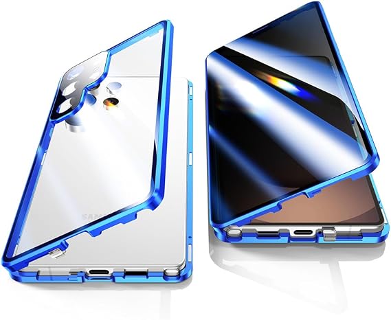 Anti Peeping Case for Samsung Galaxy S25 Ultra, 360 Degree Front and Back Privacy Tempered Glass Cover, Anti SPY Screen, Anti Peep Magnetic Adsorption Metal Bumper with Lens Protector (Blue)