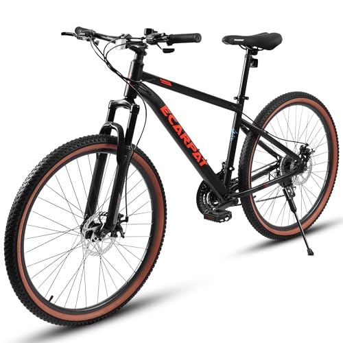 Mountain Bike 24 Inch Wheels, 21-Speed Mens Womens Trail Commuter City Mountain Bike, High Carbon Steel Frame Disc Brakes Thumb Shifter Front Fork Bicycles