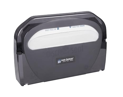 San Jamar Plastic Toilet Seat Cover Dispenser Wall Mount Standard Toilet Seat Cover Holder, Durable Plastic, 16.5 x 12in, Pearl Black