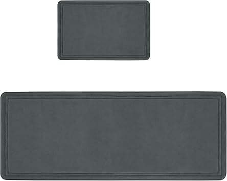 ITSOFT Memory Foam Bath Mat Non Slip Absorbent Super Cozy Velvet Bathroom Rug Carpet, Charcoal Gray 24x16 + 59x23 Inches, 2 Pieces Bundle