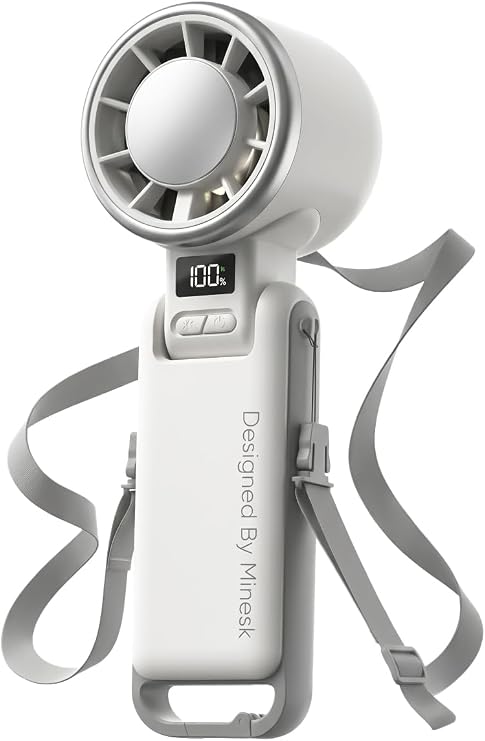 Minesk Airflow Pro Taşınabilir Mini Vantilatör - Buz Etkisi - Katlanabilir Tasarım ve Boyun Askılı - En Düşük Hızda 9 Saat 30 Dakikaya Varan Kullanım Süresi [Enerji Sınıfı A+++]